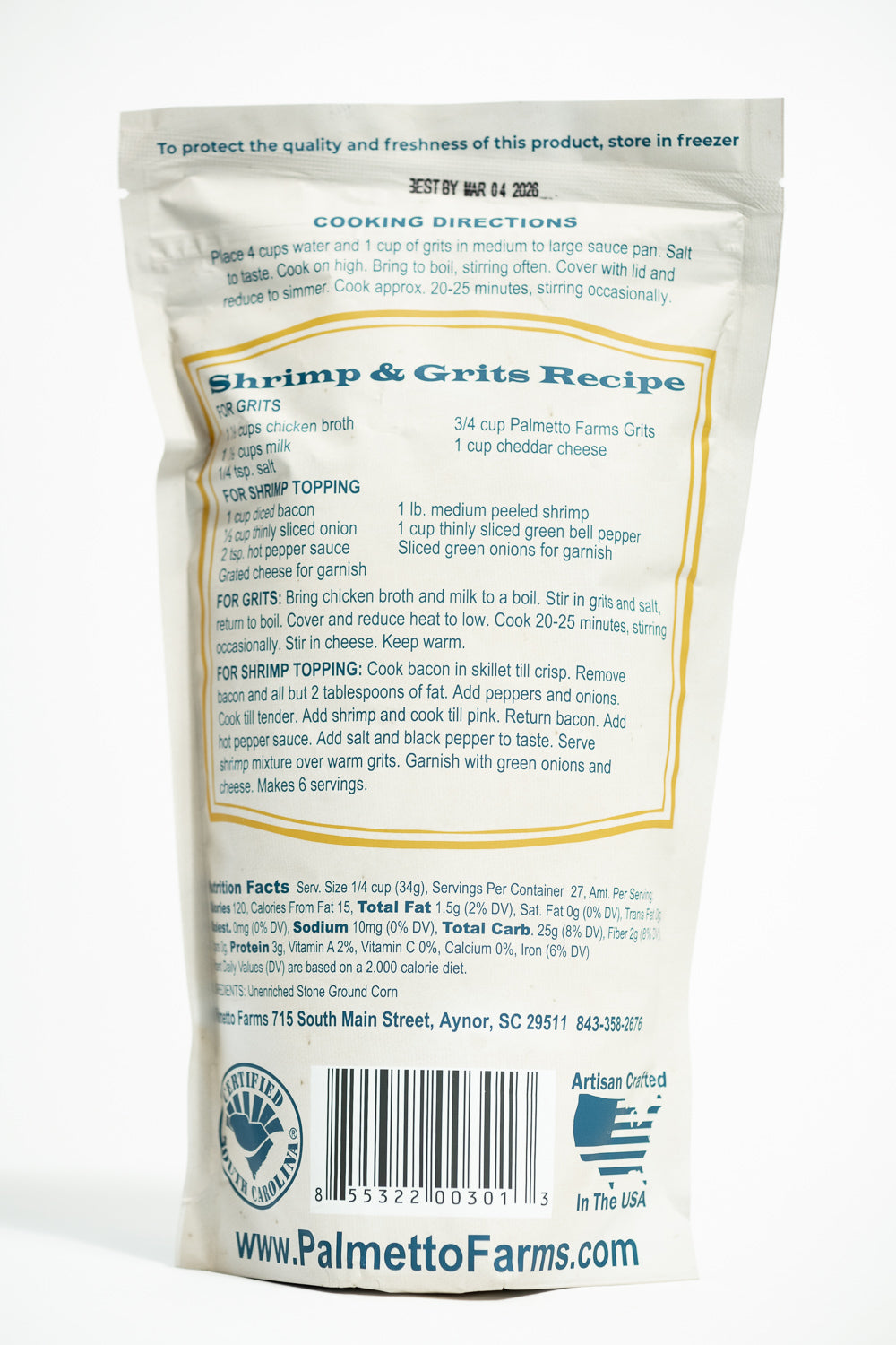 Palmetto Farms Stone Ground Grits Yellow Plastic